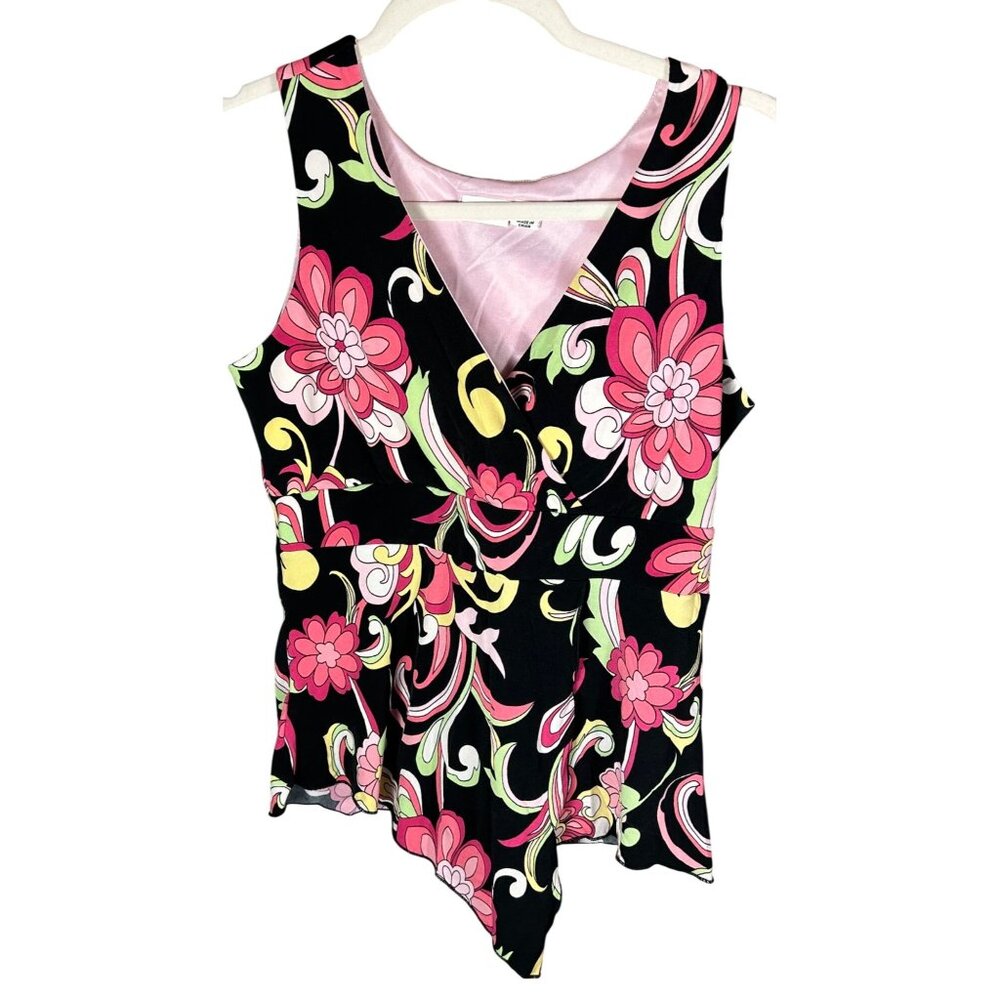 Cato Y2K Size S Hippie Boho Groovy Psychedelic Floral Asymmetrical Wrap Top